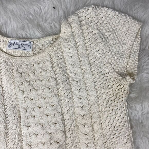 Vintage Cerulean Ivory / off white Short Sleeved Cross Country Knits Sweater - Picture 2 of 15